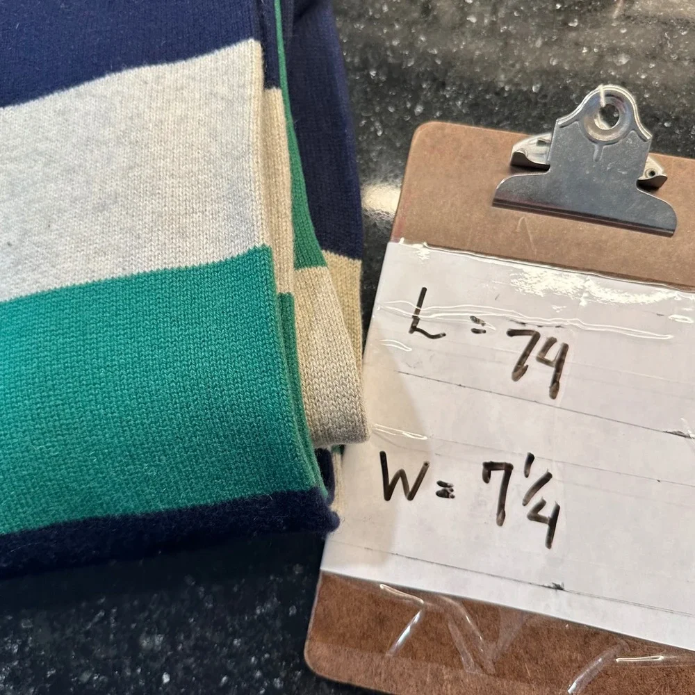 Vintage Cole‎ Haan Men Striped Scarf Green Navy Gray Wool Blend Winter Warm